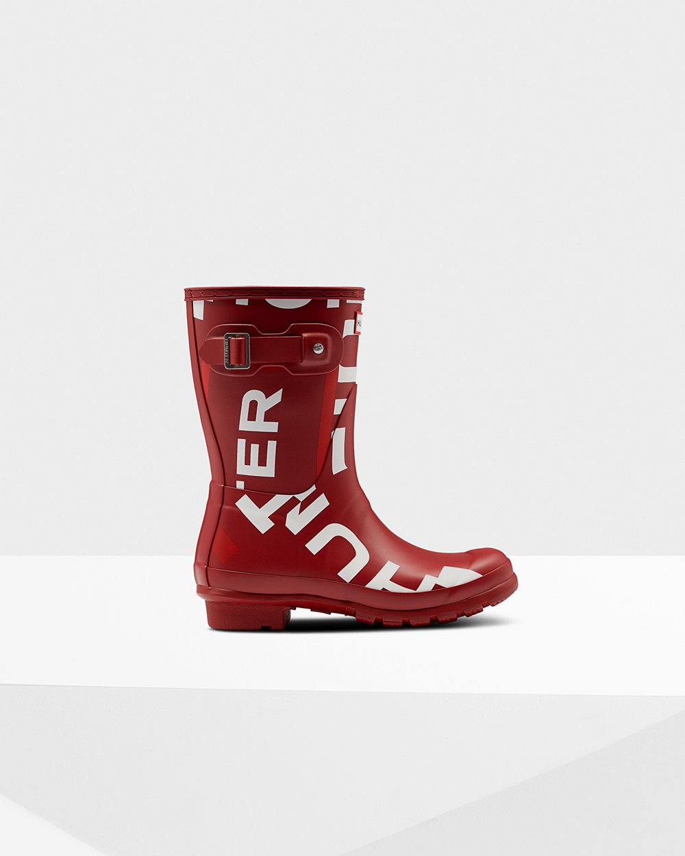 Womens Hunter Short Rain Boots Grey Red - Original Exploded Logo - 6892053-LF